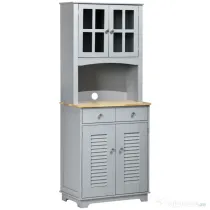 HOMCOM Bufet pentru bucatarie, Mobilier din lemn, dulap de bucatarie in stil clasic, Gri, 68x39.5x170cm | Aosom Romania