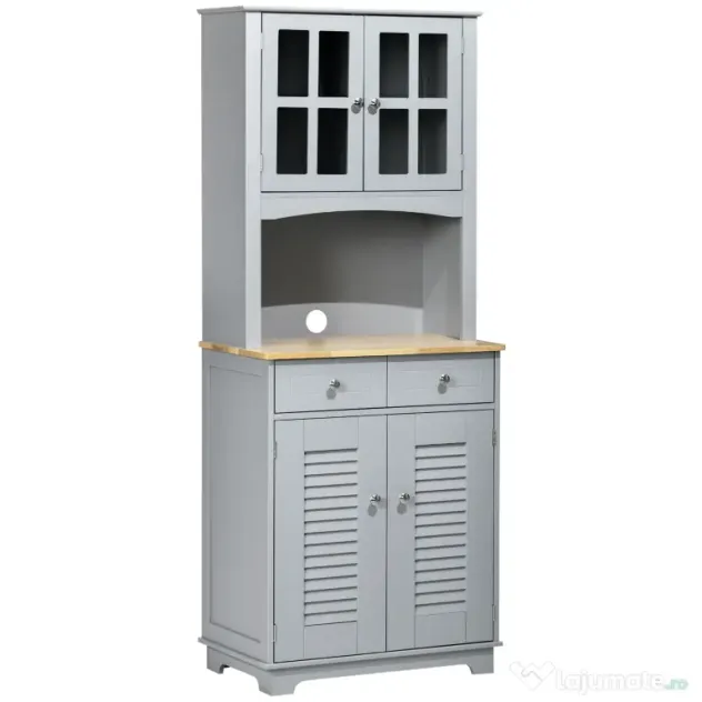 HOMCOM Bufet pentru bucatarie, Mobilier din lemn, dulap de bucatarie in stil clasic, Gri, 68x39.5x170cm | Aosom Romania