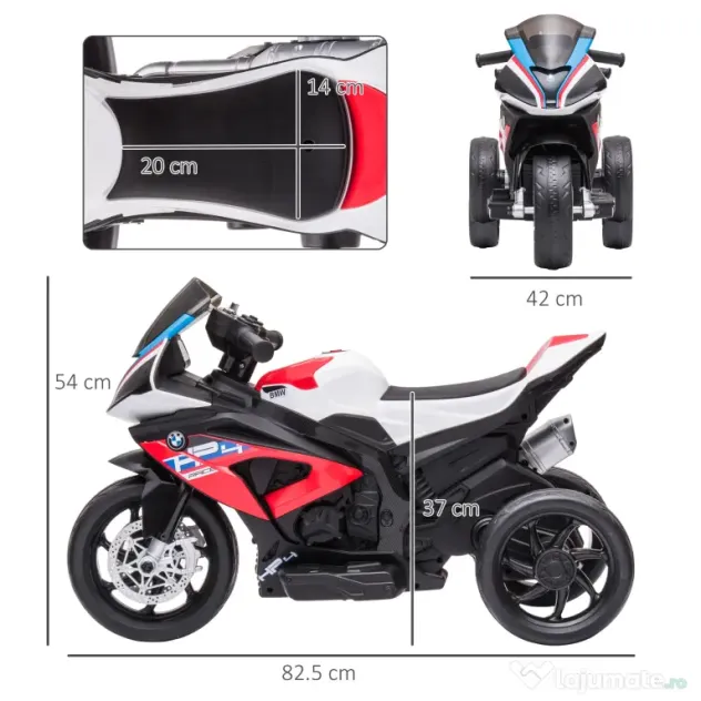 HOMCOM Motocicletă Electrică BMW HP4 Licențiată, 3 Roți, 6V, Vehicul de Rulare pentru Copii | Aosom Romania