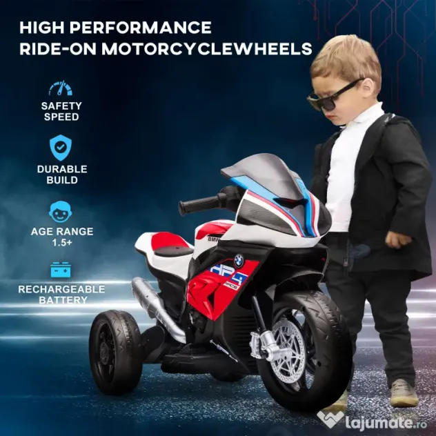 HOMCOM Motocicletă Electrică BMW HP4 Licențiată, 3 Roți, 6V, Vehicul de Rulare pentru Copii | Aosom Romania