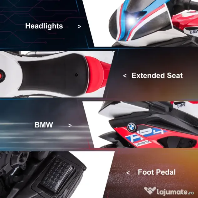 HOMCOM Motocicletă Electrică BMW HP4 Licențiată, 3 Roți, 6V, Vehicul de Rulare pentru Copii | Aosom Romania