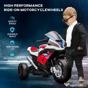 HOMCOM Motocicleta electrica pentru copii BMW HP4 cu licenta cu 3 roti 6V Motocicleta alimentata cu baterii cu muzica pentru fete baieti 18 - 60 luni, rosu 