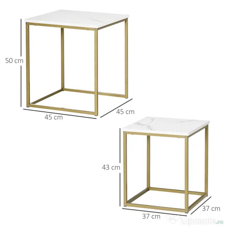 HOMCOM Set de 2 mese patrate, set de mese de cafea stivuite cu cadru din otel, masa de cafea | AOSOM RO