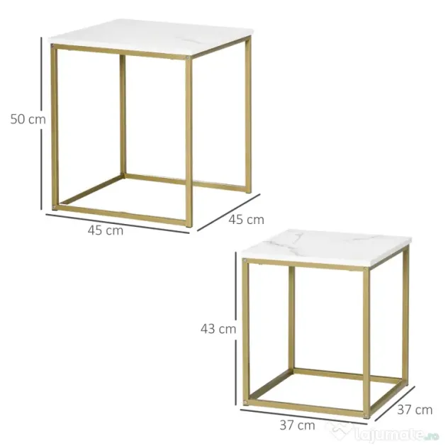 HOMCOM Set de 2 mese patrate, set de mese de cafea stivuite cu cadru din otel, masa de cafea | AOSOM RO