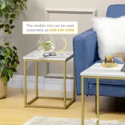 HOMCOM Set de 2 mese patrate, set de mese de cafea stivuite cu cadru din otel, masa de cafea moderna pentru camera de zi, camera de pat, alb 