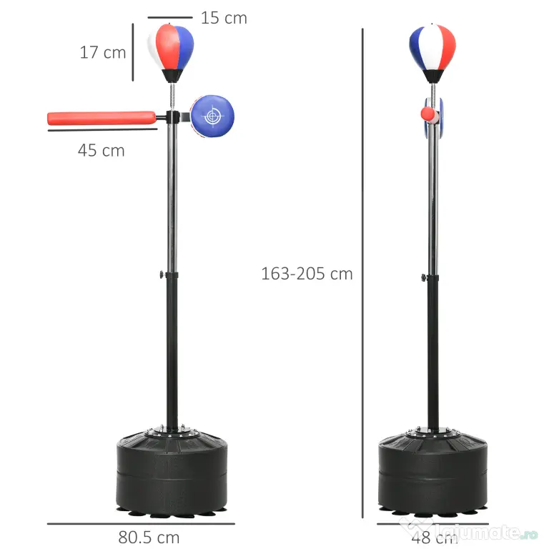 SPORTNOW Sac de box de podea cu bară rotativă, speedball, din oțel, HDPE și PU, 80.5x48x163-205 cm | Aosom Romania