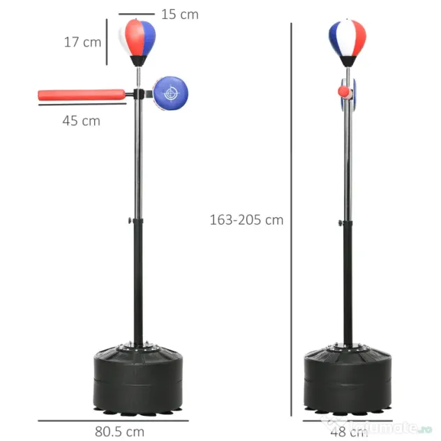 SPORTNOW Sac de box de podea cu bară rotativă, speedball, din oțel, HDPE și PU, 80.5x48x163-205 cm | Aosom Romania