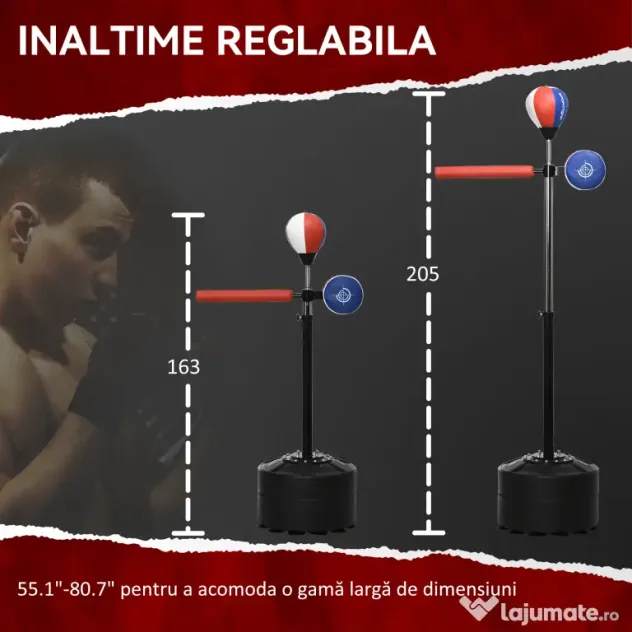 SPORTNOW Sac de box de podea cu bară rotativă, speedball, din oțel, HDPE și PU, 80.5x48x163-205 cm | Aosom Romania