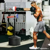 SPORTNOW Sac de Box pe Podea cu Bară Rotativă, Speedball și Țintă, din Oțel, HDPE și PU, 80.5x48x163-205 cm 