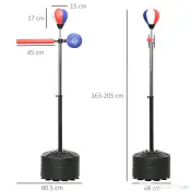 SPORTNOW Sac de Box pe Podea cu Bară Rotativă, Speedball și Țintă, din Oțel, HDPE și PU, 80.5x48x163-205 cm 