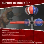 SPORTNOW Sac de Box pe Podea cu Bară Rotativă, Speedball și Țintă, din Oțel, HDPE și PU, 80.5x48x163-205 cm 