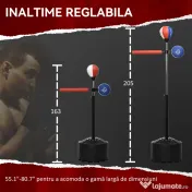 SPORTNOW Sac de Box pe Podea cu Bară Rotativă, Speedball și Țintă, din Oțel, HDPE și PU, 80.5x48x163-205 cm 