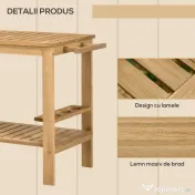 Outsunny Cărucior de Servire pentru Grădină din Lemn de Brad, Cărucior cu Rafturi și Suport pentru Sticle, 95x47x74 cm, Natural