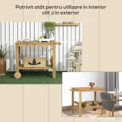 Outsunny Cărucior de Servire pentru Grădină din Lemn de Brad, Cărucior cu Rafturi și Suport pentru Sticle, 95x47x74 cm, Natural