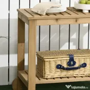 Outsunny Cărucior de Servire pentru Grădină din Lemn de Brad, Cărucior cu Rafturi și Suport pentru Sticle, 95x47x74 cm, Natural