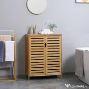 kleankin Dulap de baie cu doua usi si 2 rafturi de depozitare, din bambus, natural 