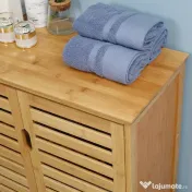 kleankin Dulap de baie cu doua usi si 2 rafturi de depozitare, din bambus, natural 