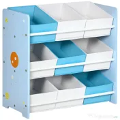 ZONEKIZ Dulap pentru depozitarea jucăriilor cu 9 coșuri detașabile, din MDF și țesătură, 63x30x60 cm, albastru