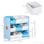 ZONEKIZ Dulap pentru depozitarea jucăriilor cu 9 coșuri detașabile, din MDF și țesătură, 63x30x60 cm, albastru