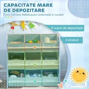 ZONEKIZ Dulap pentru depozitarea jucăriilor cu 9 coșuri detașabile, din MDF și țesătură, 63x30x60 cm, albastru
