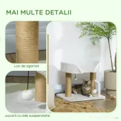 PawHut Turn pentru Pisici max 5kg din PAL cu Stâlp de Zgâriat și Bile de Joacă, 48x38x42 cm, Galben și Alb 