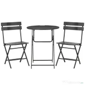 Outsunny Set de Gradina 3 Piese cu 2 Scaune si Masa Pliabile din Otel si HDPE pentru Balcon si Terasa, Gri Inchis