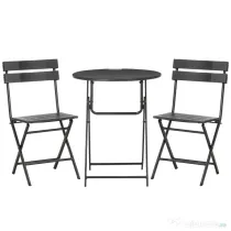 Outsunny Set de Gradina  3 Piese cu 2 Scaune si Masa Pliabile din Otel si HDPE pentru Balcon si Terasa, Gri Inchis