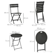 Outsunny Set de Gradina 3 Piese cu 2 Scaune si Masa Pliabile din Otel si HDPE pentru Balcon si Terasa, Gri Inchis