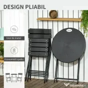 Outsunny Set de Gradina 3 Piese cu 2 Scaune si Masa Pliabile din Otel si HDPE pentru Balcon si Terasa, Gri Inchis