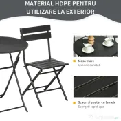 Outsunny Set de Gradina 3 Piese cu 2 Scaune si Masa Pliabile din Otel si HDPE pentru Balcon si Terasa, Gri Inchis