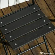 Outsunny Set de Gradina 3 Piese cu 2 Scaune si Masa Pliabile din Otel si HDPE pentru Balcon si Terasa, Gri Inchis