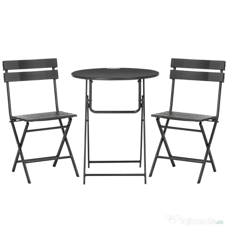 Outsunny Set Mobilier de Grădină 3 Piese pentru Terasă, Oțel și HDPE, Design Modern, Gri Închis | Aosom Romania