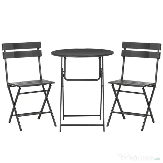 Outsunny Set Mobilier de Grădină 3 Piese pentru Terasă, Oțel și HDPE, Design Modern, Gri Închis | Aosom Romania