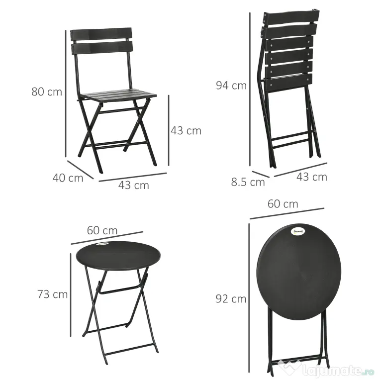 Outsunny Set Mobilier de Grădină 3 Piese pentru Terasă, Oțel și HDPE, Design Modern, Gri Închis | Aosom Romania