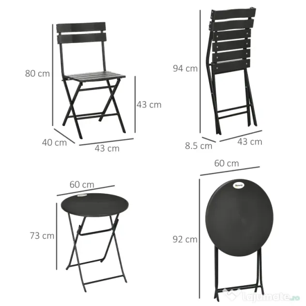 Outsunny Set Mobilier de Grădină 3 Piese pentru Terasă, Oțel și HDPE, Design Modern, Gri Închis | Aosom Romania