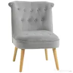 HOMCOM Scaun modern de accent capitonat, fotoliu de catifea pentru dormitor cu picioare din lemn, gri