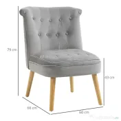 HOMCOM Scaun modern de accent capitonat, fotoliu de catifea pentru dormitor cu picioare din lemn, gri 