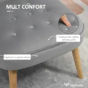HOMCOM Scaun modern de accent capitonat, fotoliu de catifea pentru dormitor cu picioare din lemn, gri 
