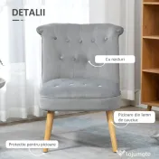 HOMCOM Scaun modern de accent capitonat, fotoliu de catifea pentru dormitor cu picioare din lemn, gri 