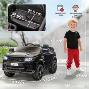HOMCOM Mașină Electrică pentru Copii 3-6 Ani cu Telecomandă, Lumini LED și Claxon, din PP și Metal, 110x68x52 cm, Neagră