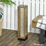 Lampa Outsunny de Gradina Solara cu Panou Superior de Reincarcare, din Otel si Ratan, 15.5x15.5x69 cm, Negru si Maro | Aosom Romania 
