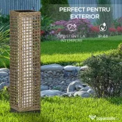 Lampa Outsunny de Gradina Solara cu Panou Superior de Reincarcare, din Otel si Ratan, 15.5x15.5x69 cm, Negru si Maro | Aosom Romania 