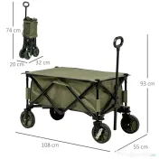 Outsunny Cărucior de Grădină 125L Pliabil cu Mâner și 5 Saci, 108x55x93 cm, Verde 