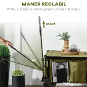 Outsunny Cărucior de Grădină 125L Pliabil cu Mâner și 5 Saci, 108x55x93 cm, Verde 