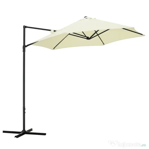 Outsunny Umbrelă de Grădină cu Rotație la 360°, Braț cu Bază în Cruce și Orificiu de Ventilație, Ø256x245 cm, Bej | Aosom Romania