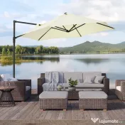 Outsunny Umbrelă de Grădină cu Rotație la 360°, Braț cu Bază în Cruce și Orificiu de Ventilație, Ø256x245 cm, Bej | Aosom Romania