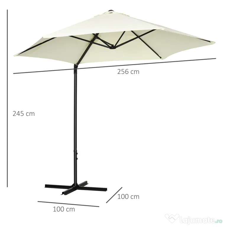 Outsunny Umbrelă de Grădină cu Rotație la 360°, Braț cu Bază în Cruce și Orificiu de Ventilație, Ø256x245 cm, Bej | Aosom Romania