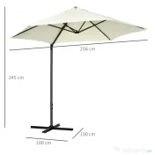 Outsunny Umbrelă de Grădină cu Rotație la 360°, Braț cu Bază în Cruce și Orificiu de Ventilație, Ø256x245 cm, Bej | Aosom Romania