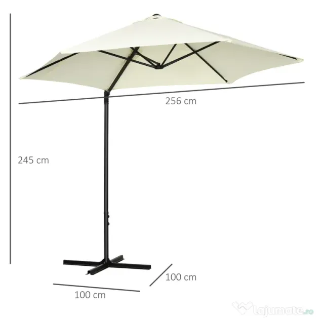 Outsunny Umbrelă de Grădină cu Rotație la 360°, Braț cu Bază în Cruce și Orificiu de Ventilație, Ø256x245 cm, Bej | Aosom Romania