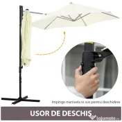 Outsunny Umbrelă de Grădină cu Rotație la 360°, Braț cu Bază în Cruce și Orificiu de Ventilație, Ø256x245 cm, Bej | Aosom Romania